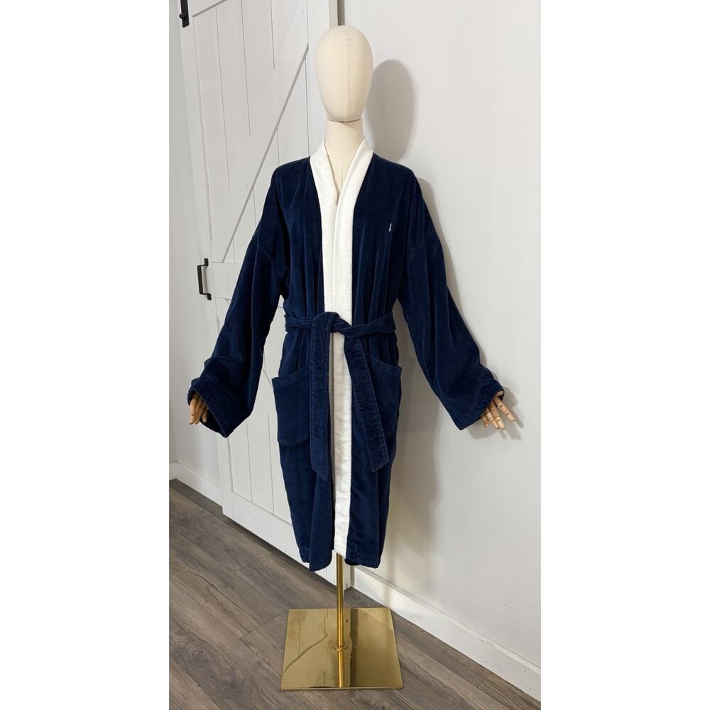 VTG Polo Ralph Lauren Men’s One Size Heavy Terry Cloth Robe Pony Blue White